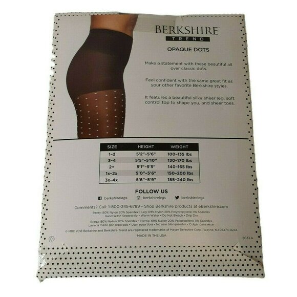 Berkshire Trend Control Top Panty Hose Black White Sheer Dots Sz 3-4 Style 8033 - Picture 2 of 4
